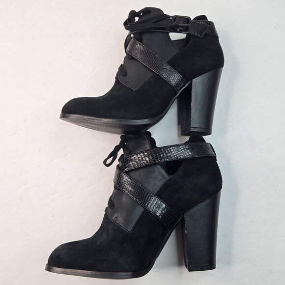 Gianni Bini Block Heel Boots Suede Black Edgy Lace Up Ankle Booties Size 7.5 - Picture 6 of 12